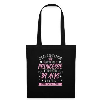 Une princesse et d'avoir 34 ans, Cadeau 34 ans - Sac en tissu - noir - Devant