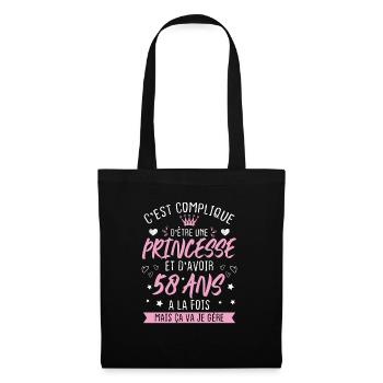 Une princesse et d'avoir 58 ans, Cadeau 58 ans - Sac en tissu - noir - Devant