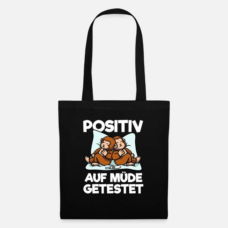 Affe Positiv Auf Müde Getestet Affen Schlafshirt - Stoffbeutel - Schwarz