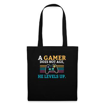 A gamer does not age he levels up lustiges Gaming - Stoffbeutel - Schwarz - Vorne