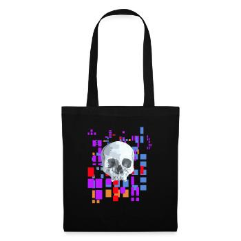 Pixelbild mit Totenkopf - Stoffbeutel - Schwarz - Vorne