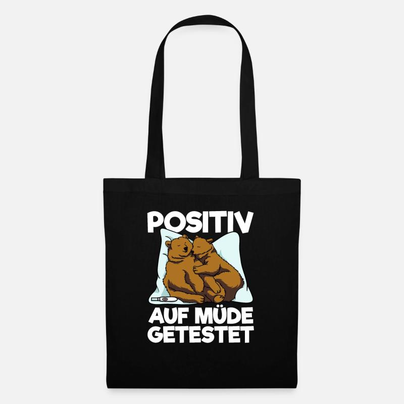 Bär Positiv Auf Müde Getestet Bär Schlafshirt - Stoffbeutel - Schwarz