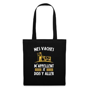 Mes vaches m'appellent, Agriculteur humour cadeau - Sac en tissu - noir - Devant