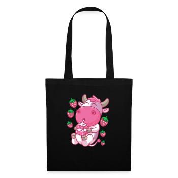 Kawaii Vache Fraise Lait Anime - Sac en tissu - noir - Devant