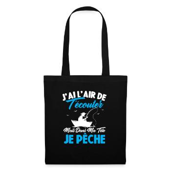 Dans Ma Tête Je Pêche, Cadeau Humour Pêcheur - Sac en tissu - noir - Devant
