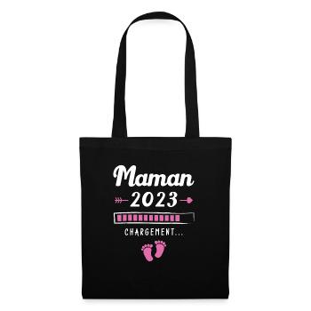 Maman 2023 Chargement, Cadeau future maman - Sac en tissu - noir - Devant