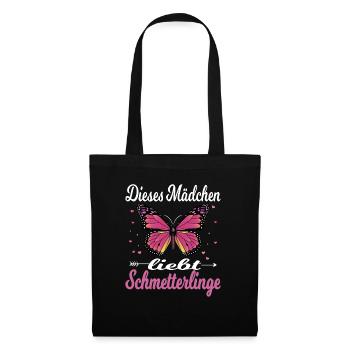 Witziger Dieses Mädchen liebt Schmetterlinge - Stoffbeutel - Schwarz - Vorne
