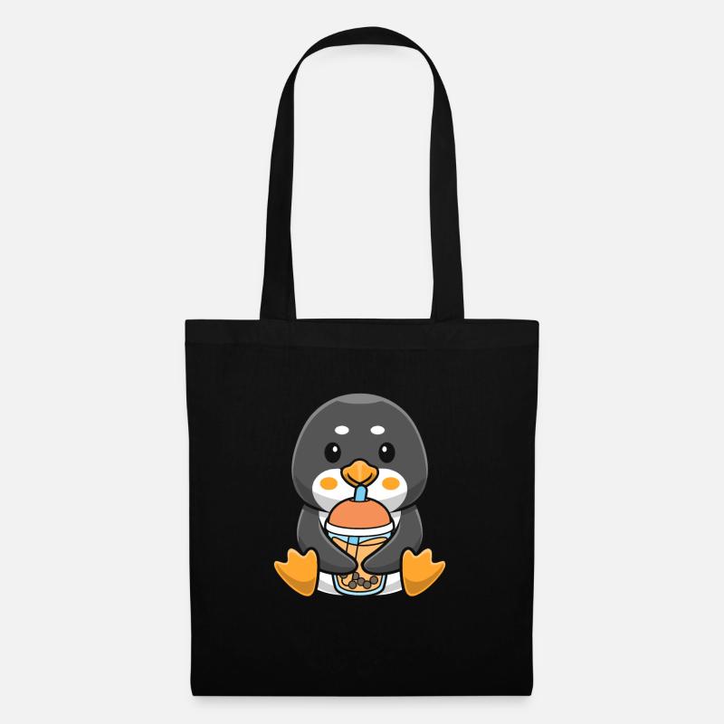 Bubble Milk Tea Pinguin trinkt Boba Milk Tea - Stoffbeutel - Schwarz