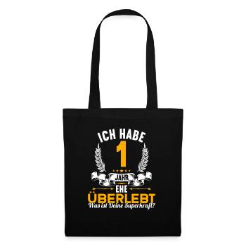 Ich habe 1 Jahre Ehe überlebt 1.Hochzeitstag - Stoffbeutel - Schwarz - Vorne