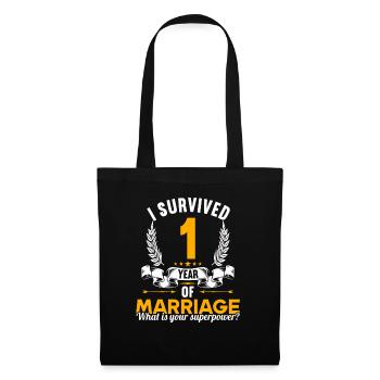 Ich habe 1 Jahre Ehe überlebt 1.Hochzeitstag - Stoffbeutel - Schwarz - Vorne