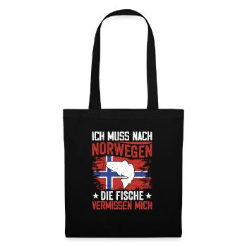 Ich muss nach Norwegen Angeln in Norwegen - Stoffbeutel - Schwarz - Vorne