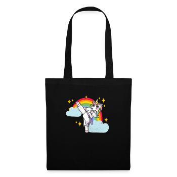 Lustige Karate Kampfsportarten Regenbogen Einhorn - Stoffbeutel - Schwarz - Vorne