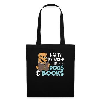 Leicht abgelenkt von Hunden & Büchern Welpe Bücherwurm - Stoffbeutel - Schwarz - Vorne