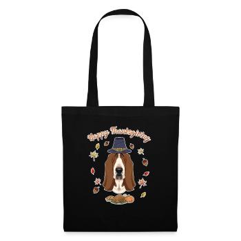 Happy Thanksgiving I Dog Lover I Basset Hound - Stoffbeutel - Schwarz - Vorne