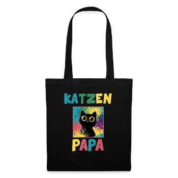 Katzen Papa Portrait Tiermotiv Geschenk - Stoffbeutel - Schwarz - Vorne