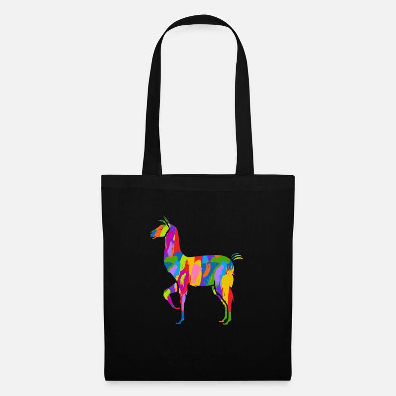 Lama Bunt Vintage Regenbogen Retro Alpaka - Stoffbeutel - Schwarz