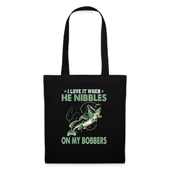 He Nibbles On My Bobbers Funny Bass Fishing - Stoffbeutel - Schwarz - Vorne