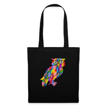 Eule Bunt Vintage Regenbogen Retro Eulen Kauz - Stoffbeutel - Schwarz - Vorne