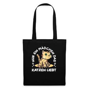 Nur Ein Mädchen Das Katzen Liebt Katze Plüschtier - Stoffbeutel - Schwarz - Vorne