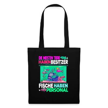 Fisch Fischer Aquarium Fischliebhaber Fischzüchter - Stoffbeutel - Schwarz - Vorne