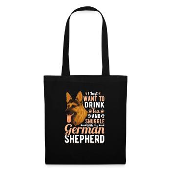 Tee Trinken Kuscheln Mit Deutschem Schäferhund - Stoffbeutel - Schwarz - Vorne