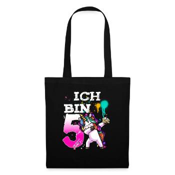 5. Geburtstag Mädchen 5 Jahre Einhorn - Stoffbeutel - Schwarz - Vorne