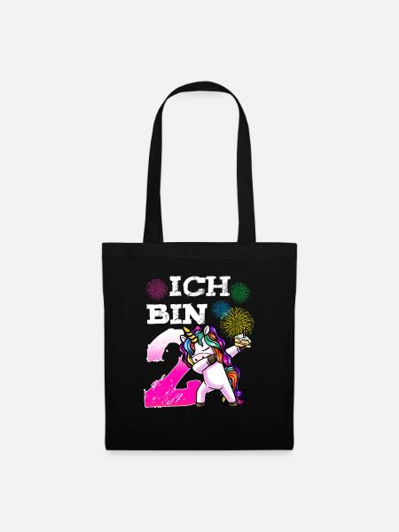 Zweiter Geburtstag Mädchen 2 Jahre Einhorn - Stoffbeutel - Schwarz