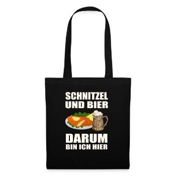 Schnitzel und Bier darum bin ich hier - Stoffbeutel - Schwarz - Vorne