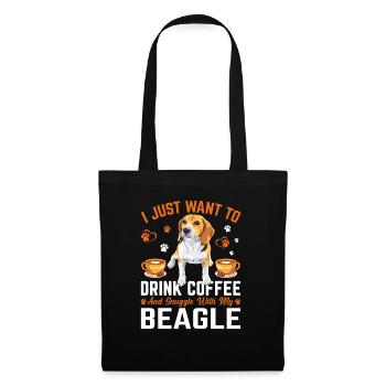 Kaffee Trinken Und Kuscheln Mit Beagle - Stoffbeutel - Schwarz - Vorne