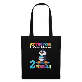 Penguin Attention I Am Now 2 Years Old - Tote Bag - black - Front