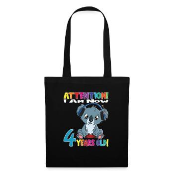 Koala Birthday I Am Now 4 Years Old - Stoffbeutel - Schwarz - Vorne