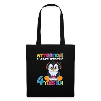 Penguin Anniversaire J’ai maintenant 4 ans - Sac en tissu - noir - Devant