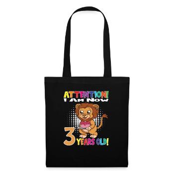 Lion Boy Attention I Am Now 3 Years Old - Tote Bag - black - Front