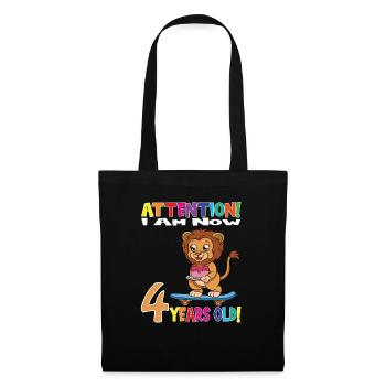 Anniversaire Lion J'ai maintenant 4 ans - Sac en tissu - noir - Devant