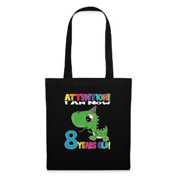 Dino Boy Anniversaire J’ai maintenant 8 ans - Sac en tissu - noir - Devant