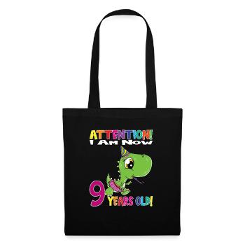 Dino Girl Anniversaire J’ai maintenant 9 ans - Sac en tissu - noir - Devant