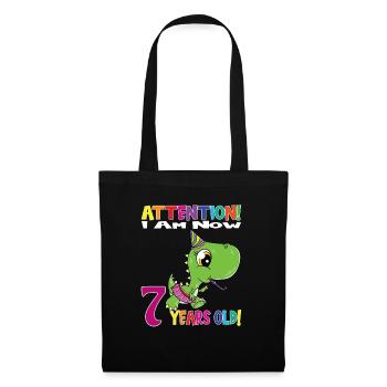 Dino Girl Birthday I Am Now 7 Years Old - Tote Bag - black - Front