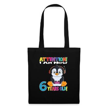 Anniversaire de pingouin J'ai maintenant 6 ans - Sac en tissu - noir - Devant