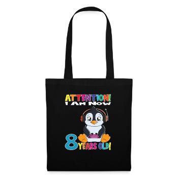 Penguin Birthday I Am Now 8 Years Old - Stoffbeutel - Schwarz - Vorne