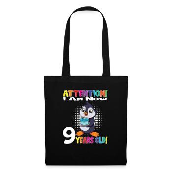 Anniversaire pingouin J’ai maintenant 9 ans - Sac en tissu - noir - Devant