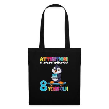 Penguin Birthday I Am Now 8 Years Old - Stoffbeutel - Schwarz - Vorne