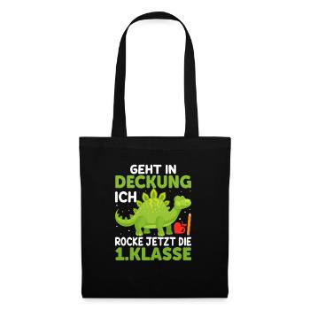 1. Klasse Erstklässler Einschulung Dino - Stoffbeutel - Schwarz - Vorne