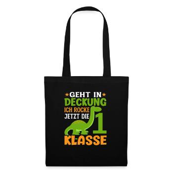 1.Klasse Einschulung Schulkind Dino - Stoffbeutel - Schwarz - Vorne