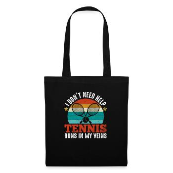 Tennis Runs In My Veins Funny Sports Player Coach - Stoffbeutel - Schwarz - Vorne