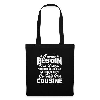 Je vais être cousine, Cadeau pour future cousine - Sac en tissu - noir - Devant