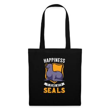 Happiness is being with Seals Sea Lion Robbe - Stoffbeutel - Schwarz - Vorne