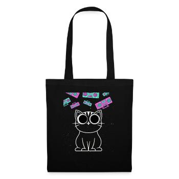 Cat Techno Katze Retro Analog Vintage Club Blaster - Stoffbeutel - Schwarz - Vorne