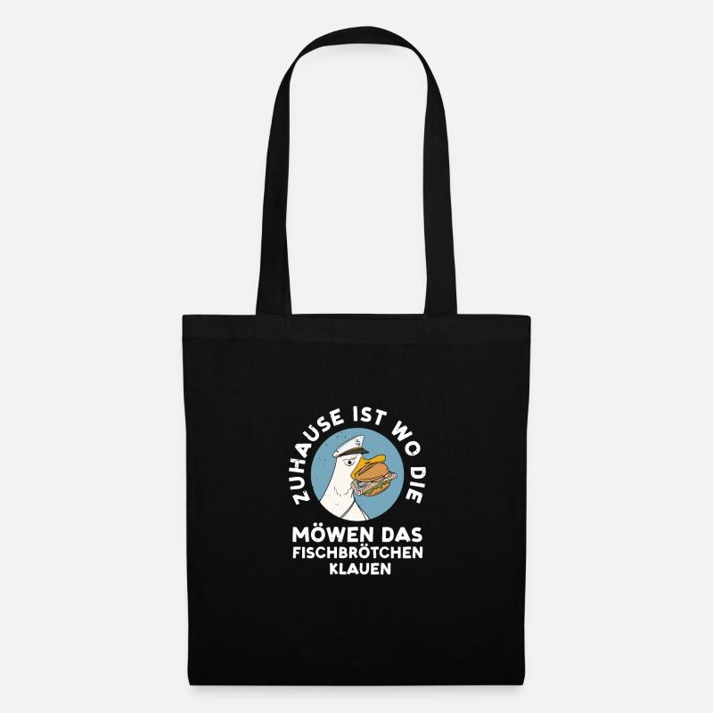 Fischbrötchen Möwe Norddeutsch - Stoffbeutel - Schwarz
