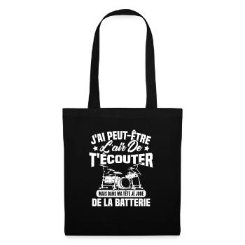 Dans Ma Tête Je Joue De La Batterie Batteur Cadeau - Sac en tissu - noir - Devant