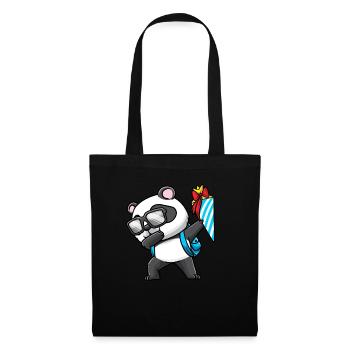 Schulkind Einschulung Panda - Stoffbeutel - Schwarz - Vorne